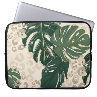 Housse Pour Ordinateur Portable Leopard Monstera : Jungle Imprimer Vintage.