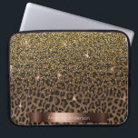 Housse Pour Ordinateur Portable Leopard motif brun noir bronze métallique<br><div class="desc">Une élégante,  glamour et féminine avec motif léopard marron et noir,  décorée de confettis dorés. Modèle pour votre nom. Un cadre de couleur bronze imitation. Lettres blanches.</div>
