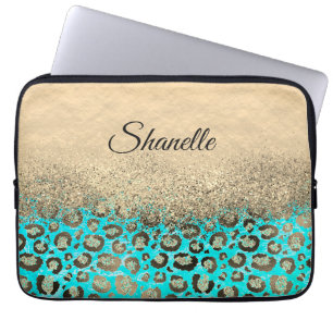 Housse Pour Ordinateur Portable Léopard turquoise brillant