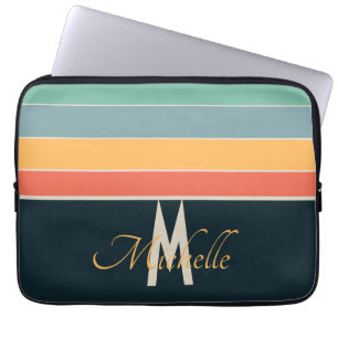 Housse Pour Ordinateur Portable les années 70 rétro coloré Stripe les prénoms et m