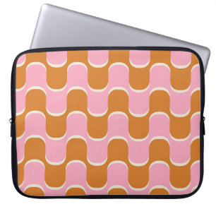 Housse Pour Ordinateur Portable Les années 70 rétro : Motif ondulé rose or.