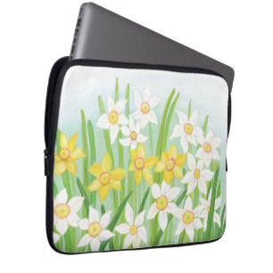 Housse Pour Ordinateur Portable Les jonquilles jaunes et blanches au printemps