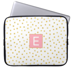 Housse Pour Ordinateur Portable Lettre monogramme Pink Gold Polka Motif Girl