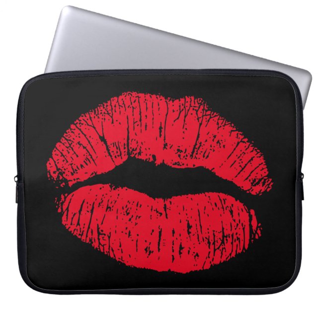 Housse Pour Ordinateur Portable Lèvres de baiser rouge sur noir (Devant)