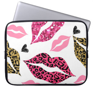 Housse Pour Ordinateur Portable Lèvres scintillantes : Motif de mode Leopard