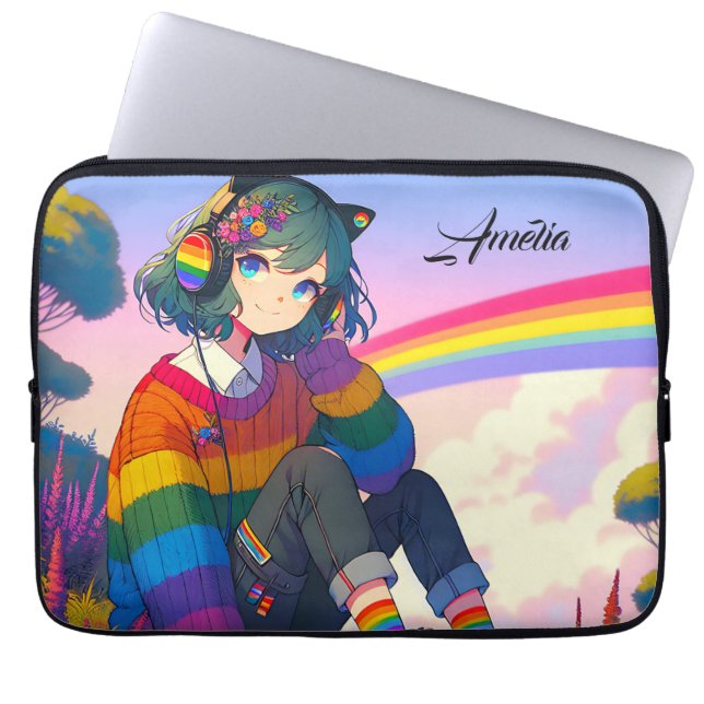 Housse Pour Ordinateur Portable LGBTQIA+ Anime Girl Lesbian Pride Personnalisée (Devant)