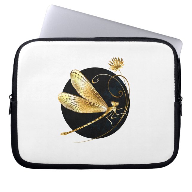Housse Pour Ordinateur Portable libellule d'or en cercle noir (Devant)