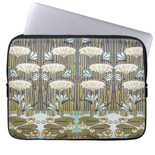 Housse Pour Ordinateur Portable Libellule et Lys Vert Sauge Vintage Art