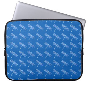 Housse Pour Ordinateur Portable libellules, bleu pâle sur bleu denim