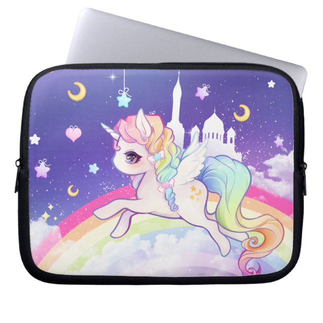 Housse Pour Ordinateur Portable Licorne en pastel de kawaii mignon avec la galaxie (Devant)