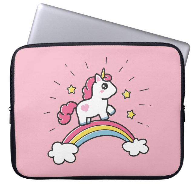 Housse Pour Ordinateur Portable Licorne mignonne sur une conception d'arc-en-ciel (Devant)