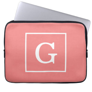 Housse Pour Ordinateur Portable Light Coral White Framed Initial monogram