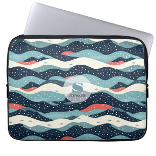 Housse Pour Ordinateur Portable Lignes Abstraites avec points de flocon de neige