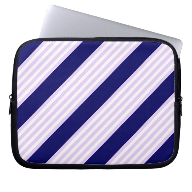 Housse Pour Ordinateur Portable Lilac et rayures blanches motif avec bleu marine (Devant)