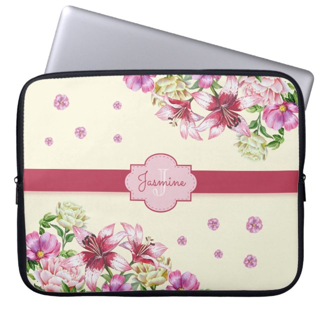 Housse Pour Ordinateur Portable Lily & Peony Floral jaune (Devant)