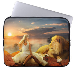 HOUSSE POUR ORDINATEUR PORTABLE LION ET SORTIES PORTABLES D'IMAGINAIRE FEMME