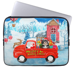Housse Pour Ordinateur Portable Livraison de Noël de chien Havanais Camion neige