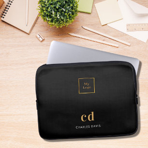 Housse Pour Ordinateur Portable Logo d'entreprise de monogramme en or noir