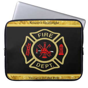 Housse Pour Ordinateur Portable Logo du Service des incendies Gold and Back Badge