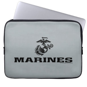 Housse Pour Ordinateur Portable Logo en noir empilé USMC