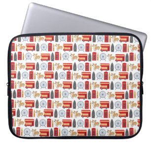 Housse Pour Ordinateur Portable London Icon and Corgi Collage Motif