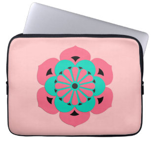 Housse Pour Ordinateur Portable Lotus Flower Mandala, Coral rose et Turquoise