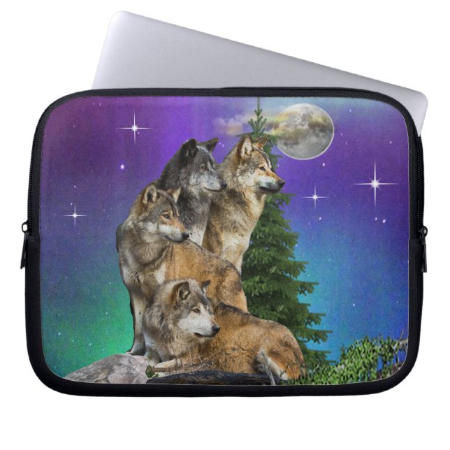 Housse Pour Ordinateur Portable Loup et lune (Devant)