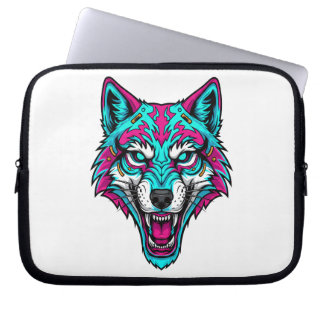 Housse Pour Ordinateur Portable Loup néon Cyberpunk - Animal robotique Synthwave