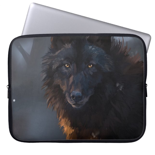 Housse Pour Ordinateur Portable Loup noir (Devant)