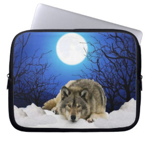 Housse Pour Ordinateur Portable Loup seul d'observateur sur une douille