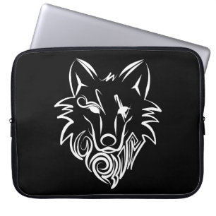 Housse Pour Ordinateur Portable Loup tribal noir et blanc