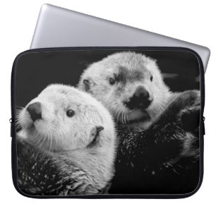 Housse Pour Ordinateur Portable Loutres de mer : Paire blanche noire.