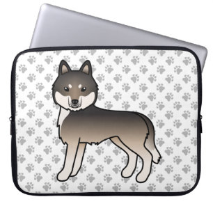 Housse Pour Ordinateur Portable Louveteau gris foncé Husky sibérien Chien de dessi