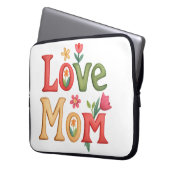 Housse Pour Ordinateur Portable Love Maman Texte avec Fleurs (devant gauche)