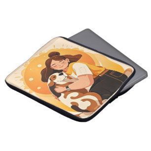 Housse Pour Ordinateur Portable Lovely Girl and dog câlin