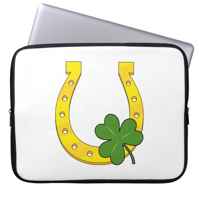 Housse Pour Ordinateur Portable Lucky Golden Horseshoe avec Shamrock en blanc (Devant)