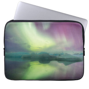 Housse Pour Ordinateur Portable Lumières d'aurore dans un lagon   Jokulsarlon, Isl