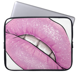 Housse Pour Ordinateur Portable Luminaire rose de la lèvre avec dents