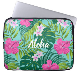 Housse Pour Ordinateur Portable Luna Hibiscus Garden Hawaiian - Rose et Turq