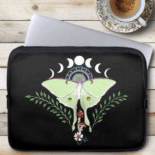 Housse Pour Ordinateur Portable Lune Papillon Éthéré Vert Mystique Céleste