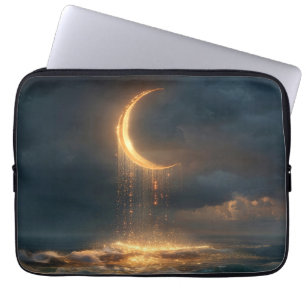 Housse Pour Ordinateur Portable Lune surréelle de croissant d'or au-dessus de l'oc