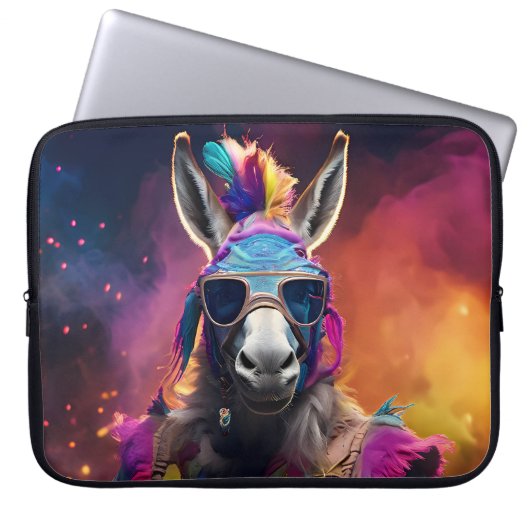 Housse Pour Ordinateur Portable Lunettes bleues Funky Donkey (Devant)