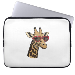 Housse Pour Ordinateur Portable Lunettes de soleil à cœur de girafe gravé vintage 