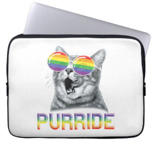 Housse Pour Ordinateur Portable Lunettes de soleil arc-en-ciel Gay Pride Chat Drôl