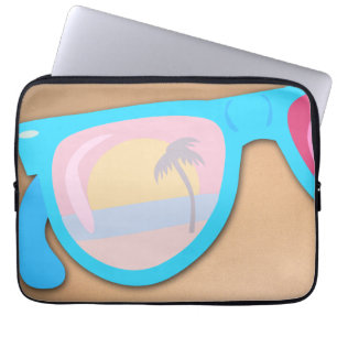 Housse Pour Ordinateur Portable Lunettes de soleil couchant Plage amusante Retro C