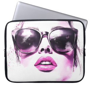 Housse Pour Ordinateur Portable Lunettes de soleil femme mode aquarelle rose chic