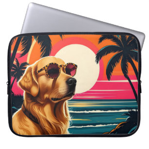 Housse Pour Ordinateur Portable Lunettes de soleil pour chien rétro Plage au couch