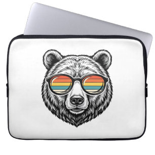Housse Pour Ordinateur Portable lunettes de soleil vintage ours graphique vectorie