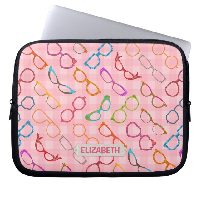Housse Pour Ordinateur Portable Lunettes de vue Rétro Moderne Hipster Rose En vich (Devant)