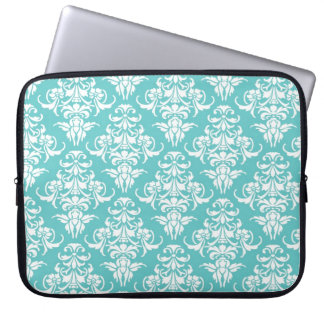 Housse Pour Ordinateur Portable Lustre chic girly vintage de motif bleu de damassé